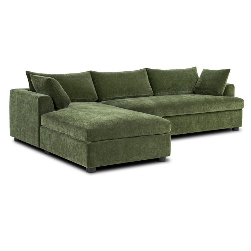 Canapé-lit modulaire en tissu avec rangement Funke, Velours vert, Orienté à gauche (vu de face)