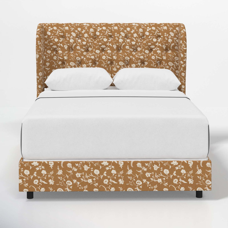 Tomey Upholstered Wingback Bed, Twin, Robina Floral Ochre