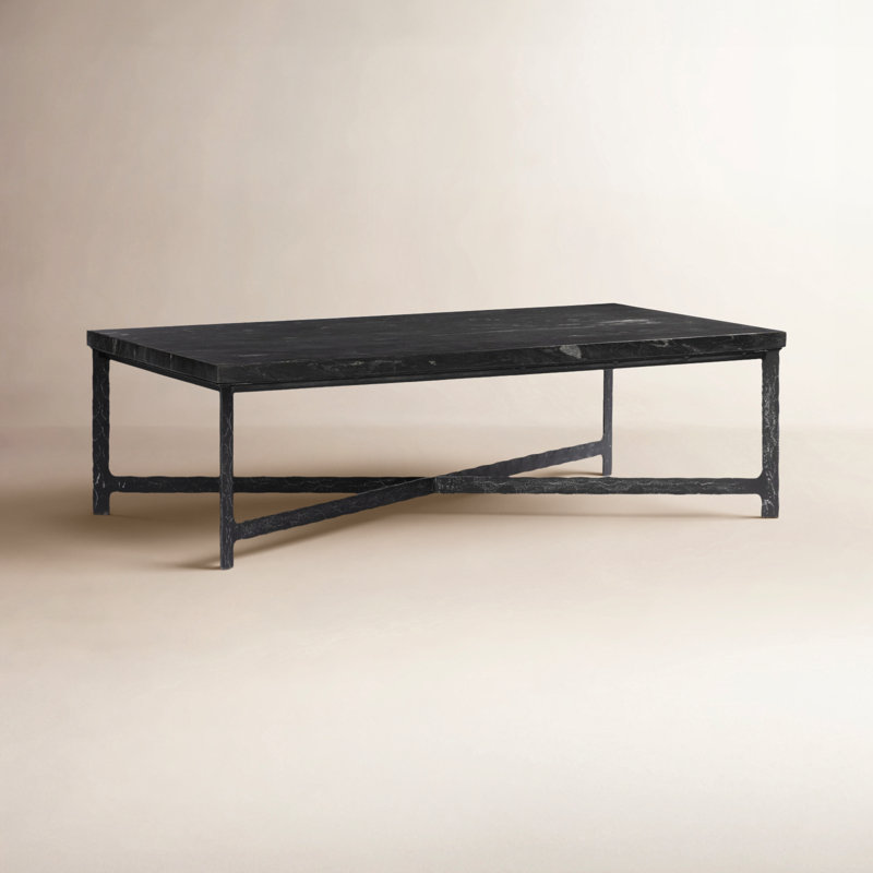 Nelida Marble Top Single Coffee Table, Charcoal Marble Top/Black Base