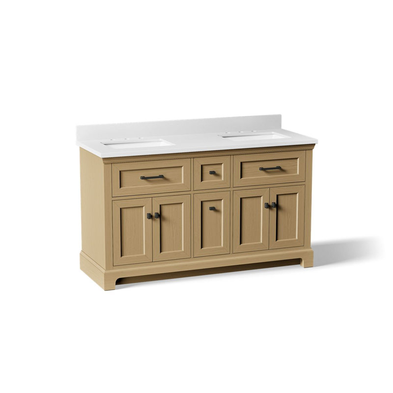 Charlemont Meuble-lavabo de salle de bain avec lavabos et comptoir en quartz, Chêne clair