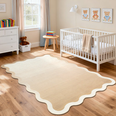 Tapis festonné et lavable ombré 10 x 13 pi Tapis moderne à poils courts et antidérapant pour salon, chambre, salle à manger, beige 10 x 13 pi