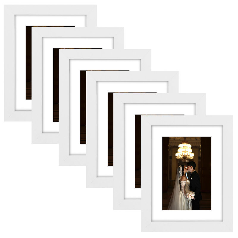 Gallery Frames, With Mat & Plexiglass, Wall/Tabletop Display, 6" W x 8" H, White