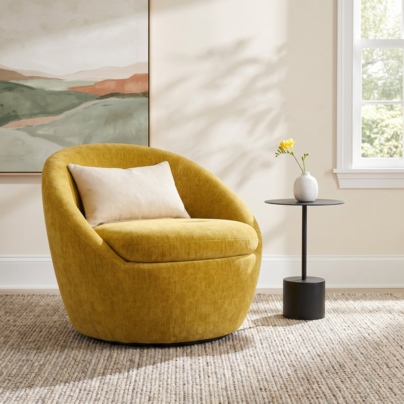 Kate Eldin Upholstered Swivel Accent Chair, Yellow Chenille