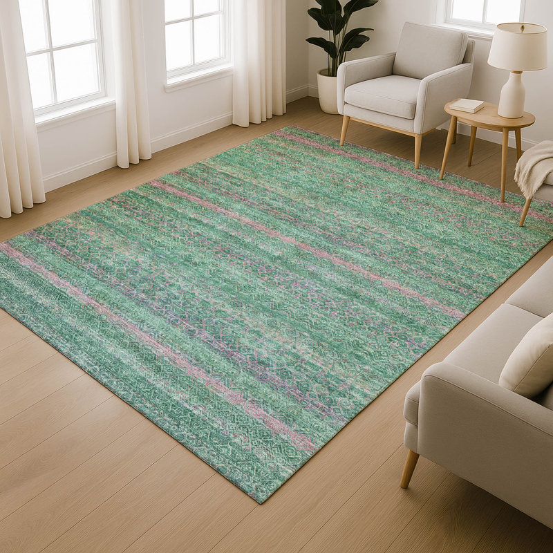 Premium Machine Washable Mayfield Striped Rug, Green, 10' x 14'