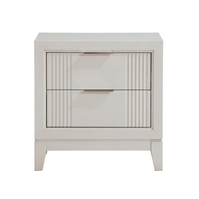 1Pc Nightstand With 2X Drawers Modern Bedroom Furniture, Reeded Fronts, Bedside Cabinet With Drawers