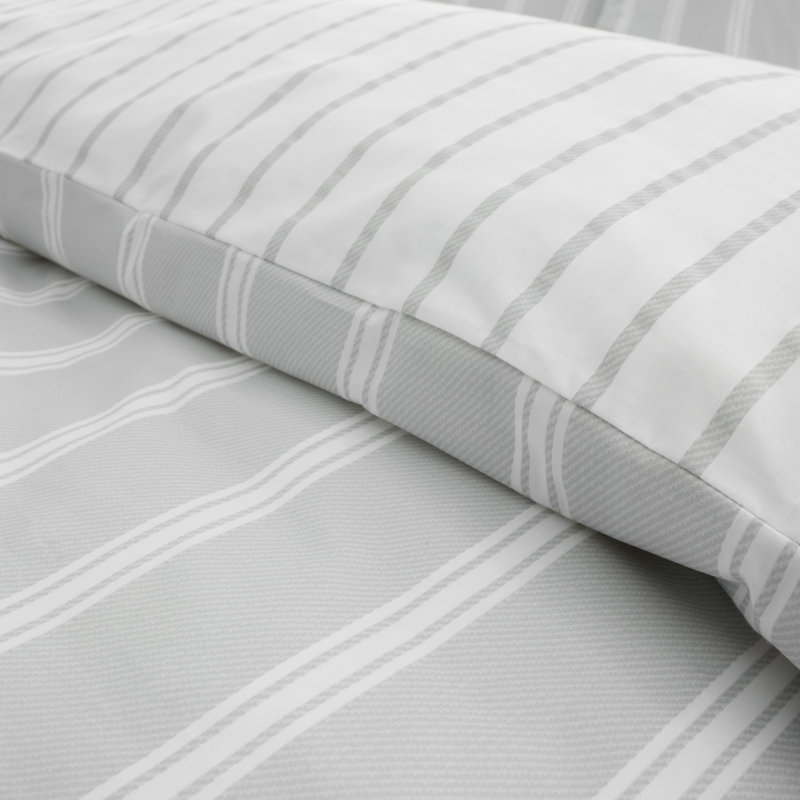 Ashford Stripe 200 Thread Count Cotton Percale Reversible Duvet Cover Set, Double Duvet Cover Set + 2 Pillowcases, Silver