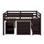 Lit mezzanine double avec armoire, tablettes et bureau