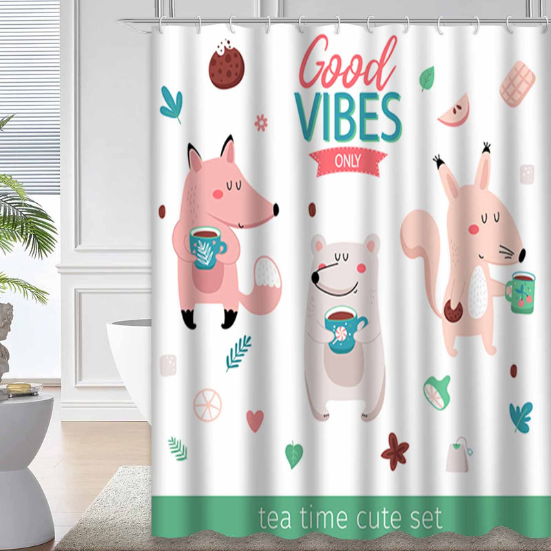 Rideau de douche mignon avec 12 crochets, L 72 po x l 84 po