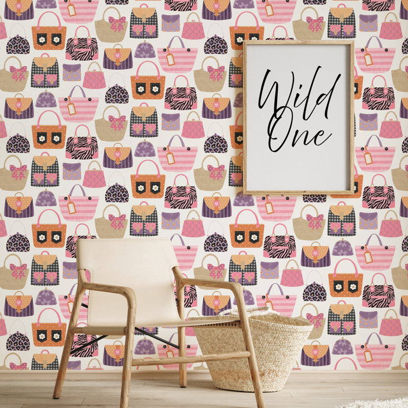 Kids and Teens Collection Purses Wallpaper Roll, Pink/Purple
