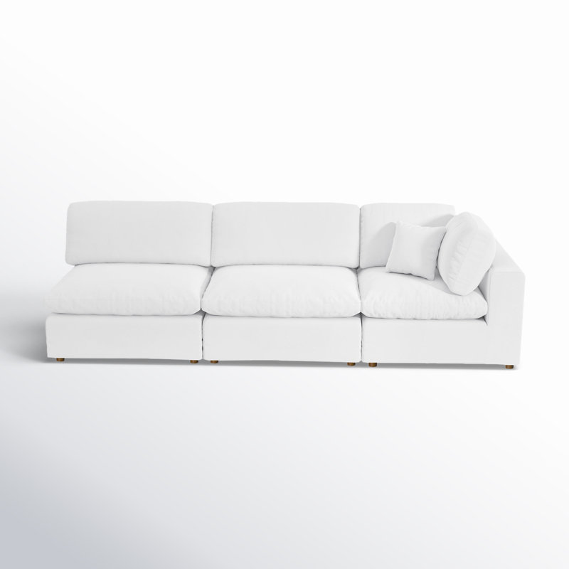 Jossa Upholstered Curved Sectional Right Hand Facing, White Linen Blend