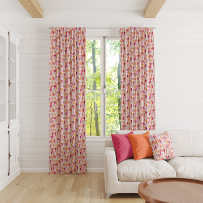 Pink And Orange Abstact Geometric Curtains