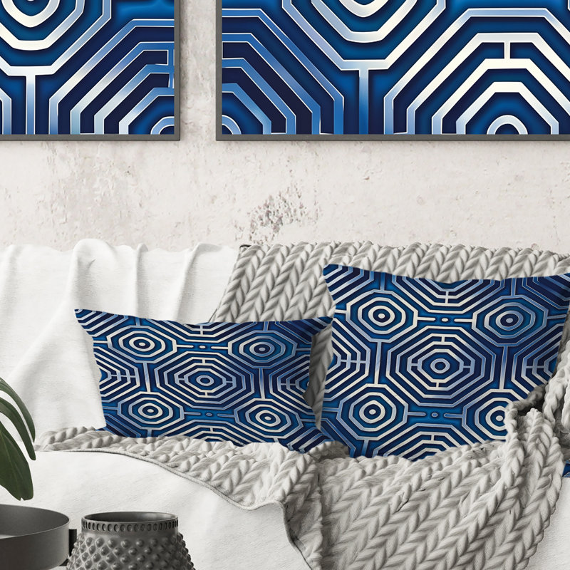 Coussin Blue Modern Maze IV - Modern, H 18 po x l 18 po