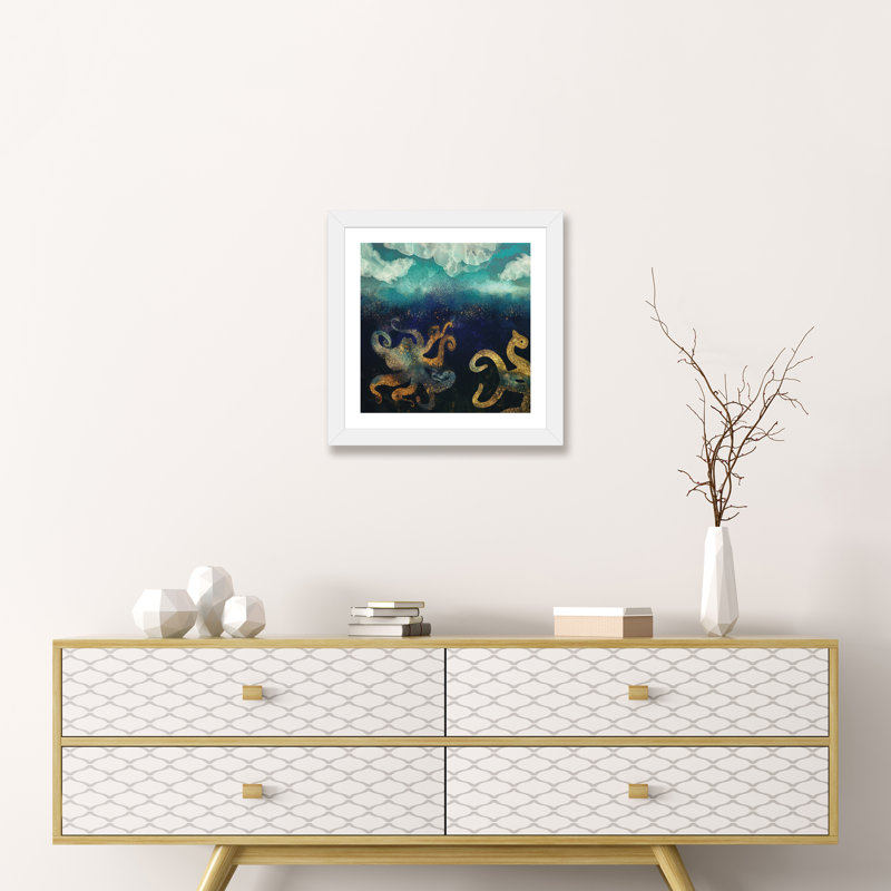 Underwater Dream II - impression d'art graphique, H 16 po x l 16 po x p 1 po, Blanc, Papier encadré blanc