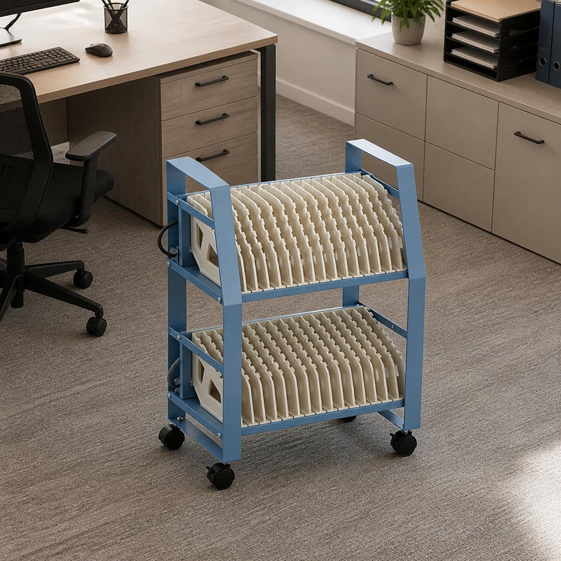 Chariot de chargement mobile pour 32 ordinateurs portables et tablettes jusqu'à 15,6 pouces avec roulettes pivotantes