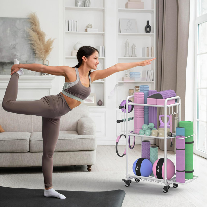 Support de rangement multifonctionnel pour gymnase à domicile, support pour haltères et équipement d'entraînement avec structure en acier robuste pour organisateur de gymnastique, blanc