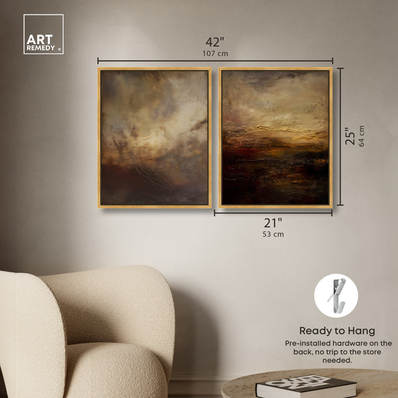 «Rusty Profondeurs Duo», reproduction d'art sur toile encadrée par Art Remedy, cadre doré, 20 x 24, 25"H x 21"W