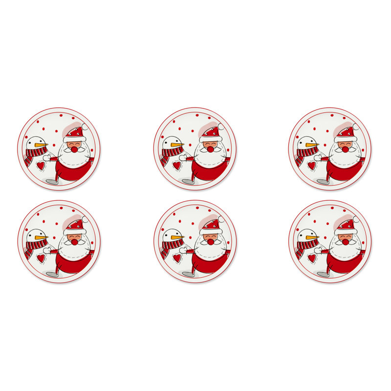 Excelsa set 6 panettone serving plates Snowman porcelain multicolor