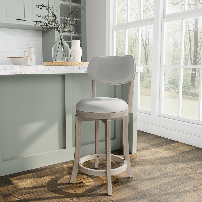 Neriah Swivel Upholstered Counter Stool, Counter Stool (26" Seat Height), Aged Gray