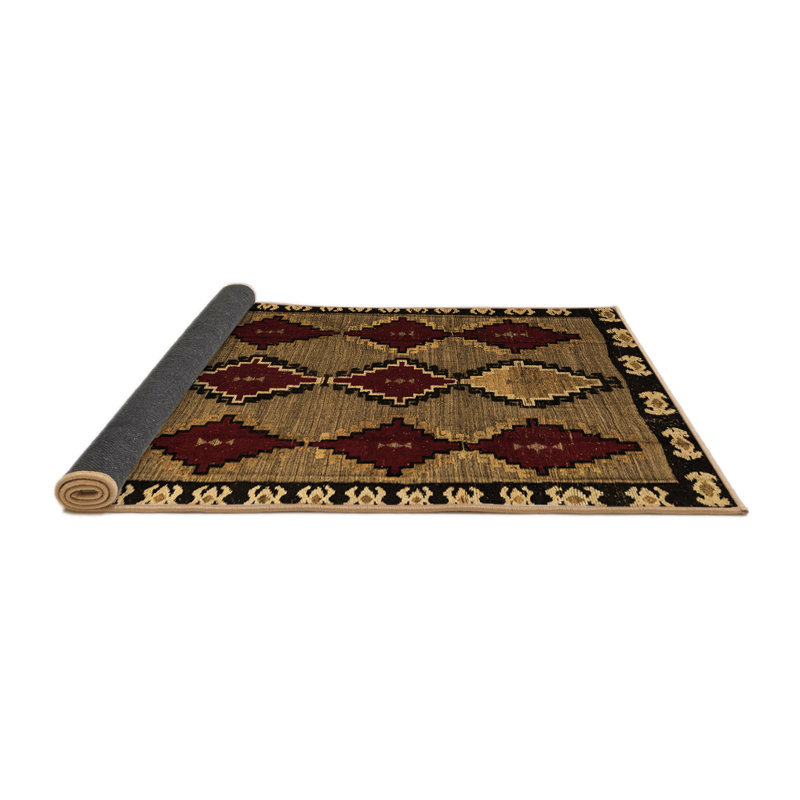 Tapis en laine / polyester tissé à la machine Bennye en rouge / noir / beige, Carré 7 pi