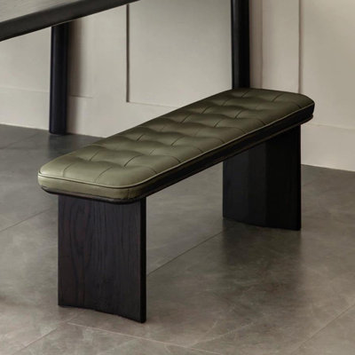 Green Modern Wood Upholstered Bedroom and Entryway Leather Long Bench