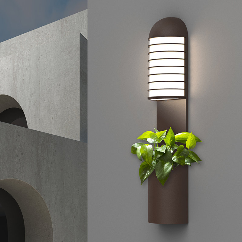 Maritime Flair Textured Bronze LED Wall Sconce with Planter