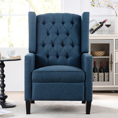 Fauteuil inclinable de 27,68 po de largeur bleu avec revêtement manuel durable et contreplaqué - Coussin à ressorts en tissu