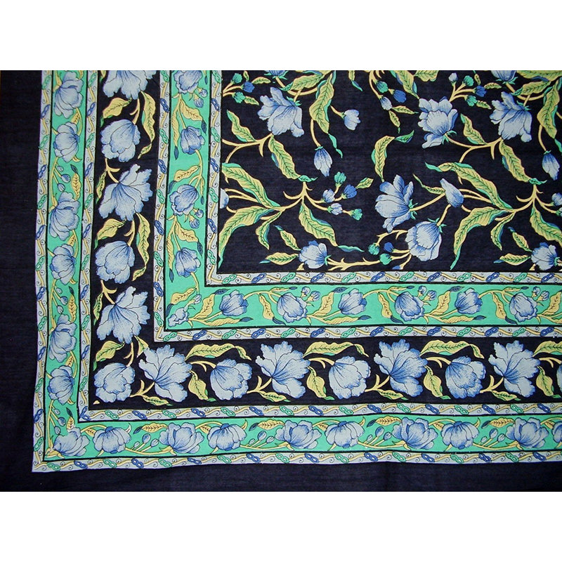 Tapisserie en coton à imprimé floral, H 88 po x l 104 po, Noir / Vert