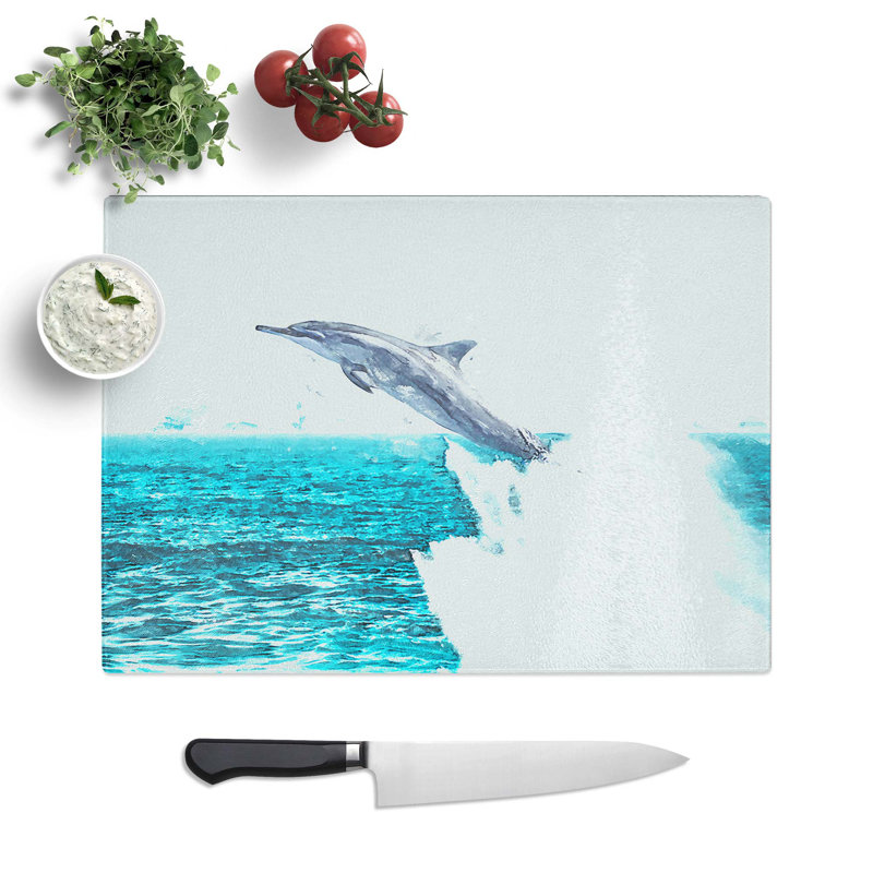 Glass Jumping Dolphin Abstract Art Chopping Board, 39 cm W x 28.5 cm L