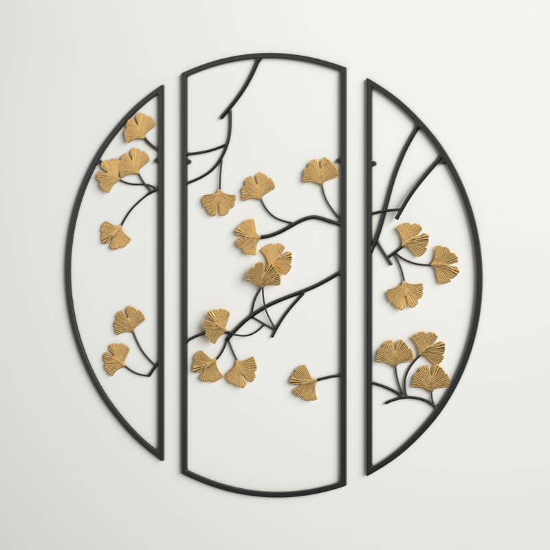 Ensemble de 3 décorations murales en métal à feuilles de gingko