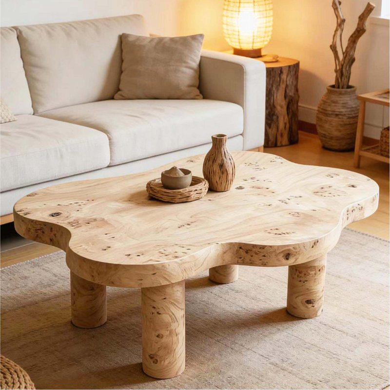 Table basse moderne en forme de nuage, équipée de 4 pieds ronds pour assurer la stabilité structurelle, convenant à la décoration du salon, des appartements et des petits espaces avec un motif de nœuds d'arbre