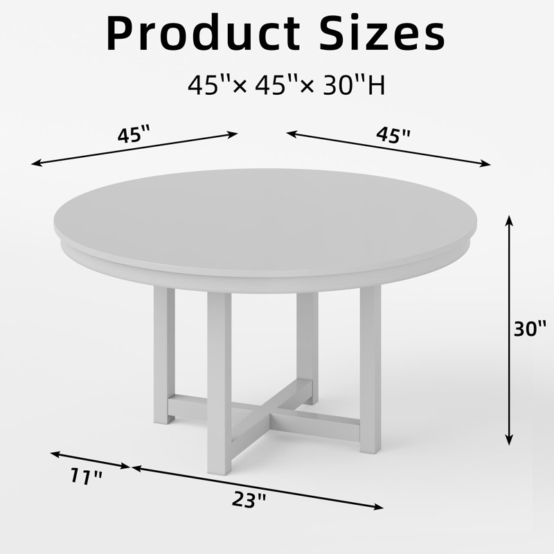 45" Cross Legs Solid Wood Dining Table Round Kitchen Table in Black