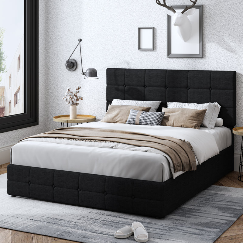 Lit plateforme tapissier Andam, Double, Blanc cassé
