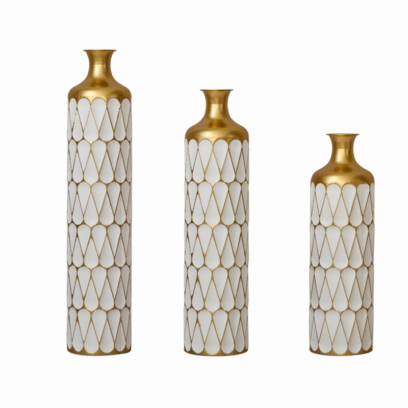 Gorgeous Modern Droplet Shaped White Metal Vase 3-Piece Set for Elegant Home Decoration