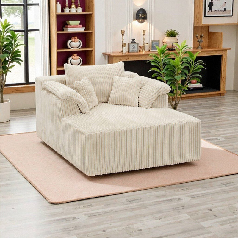 Méridienne en velours côtelé de 60 pouces, siège rembourré en mousse haute densité, Beige
