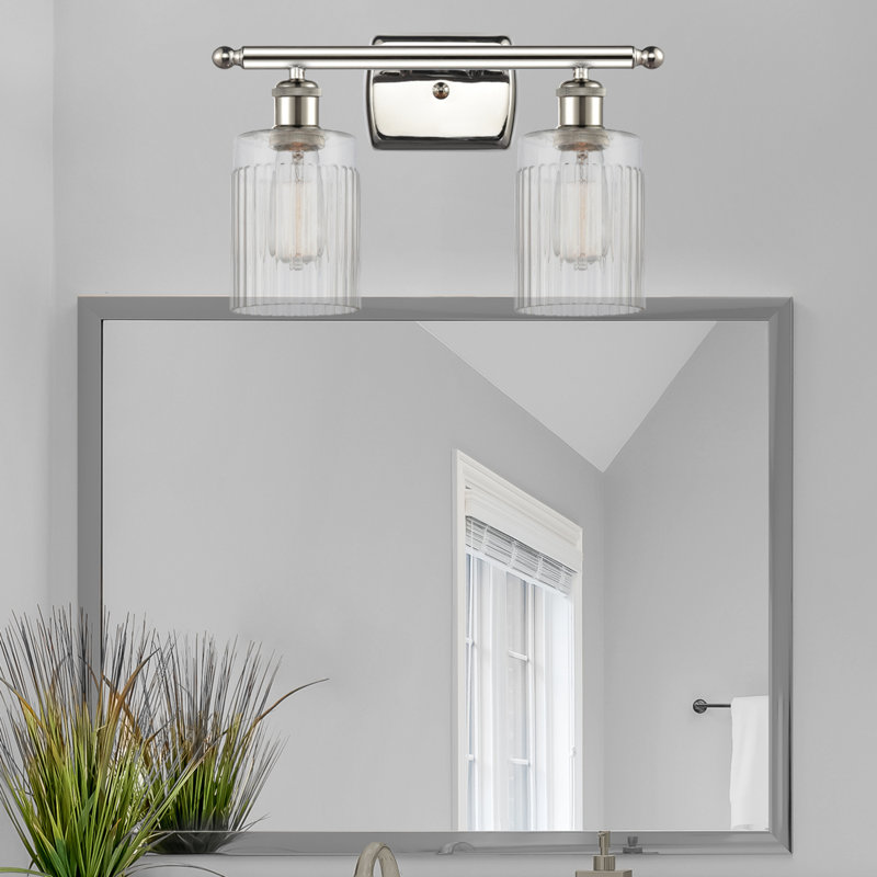Éclairage pour meuble-lavabo à intensité variable 2 lumières Kamena, Transparent, Ampoule DEL 6 watts rétro, Nickel poli