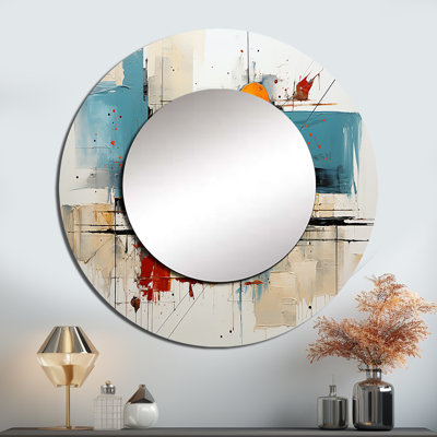 Teal Orange Bold Flow Collage - Abstract Collages Round Mirror Wall Decor
