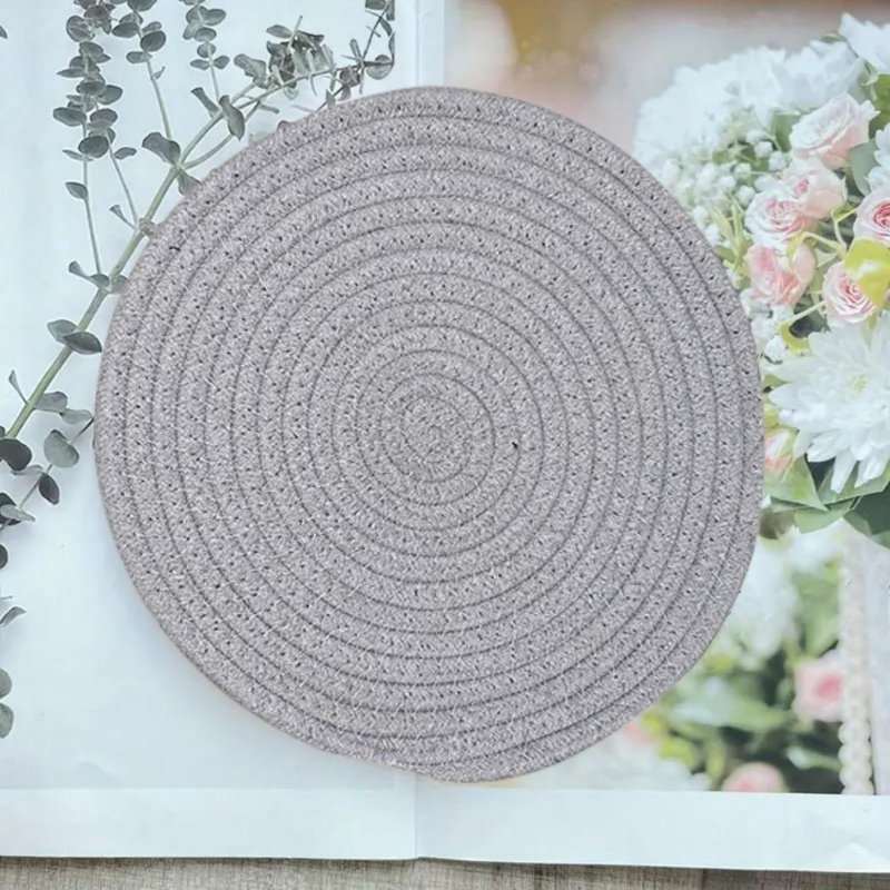 Ensemble de 4 napperons ronds en coton tressé à la main résistant à la chaleur, Gris clair