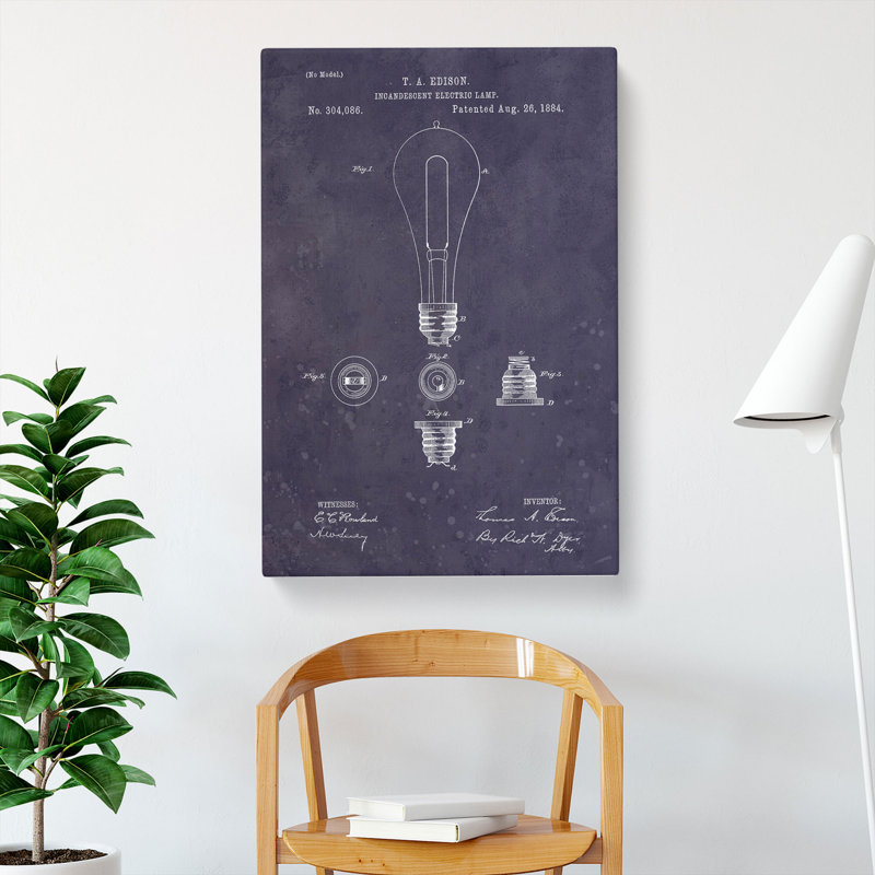 Light Bulb Patent Dark - Wrapped Canvas, 50cm H x 35cm W x 3cm D