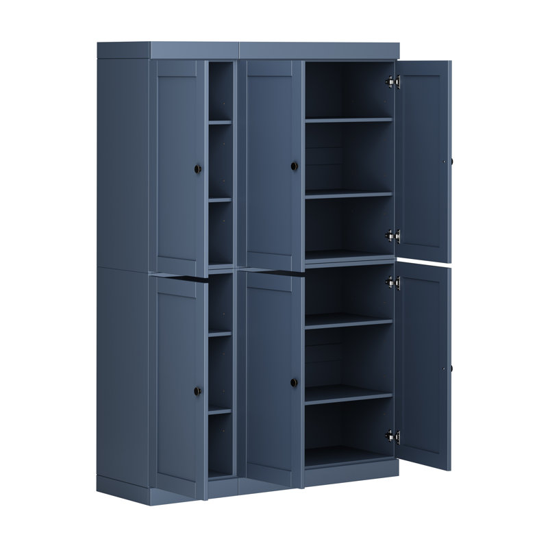 Garde-manger 100% bois massif 48,5 po avec portes Shaker et tablettes réglables, Bleu antique