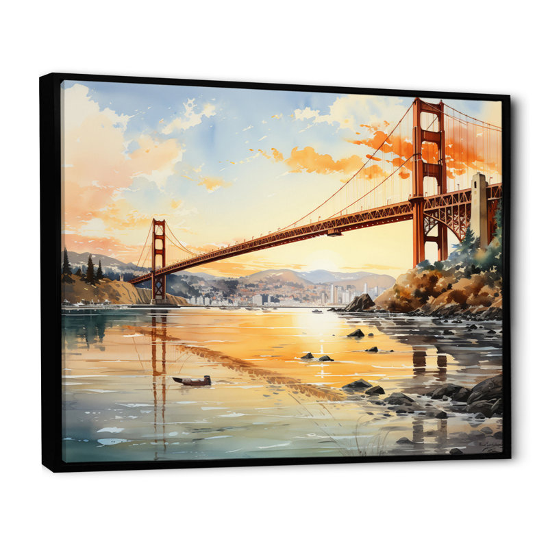 Edmir Orange Bridge Golden Gateway V sur impression sur toile, 24" H x 32" W, Cadre flottant noir