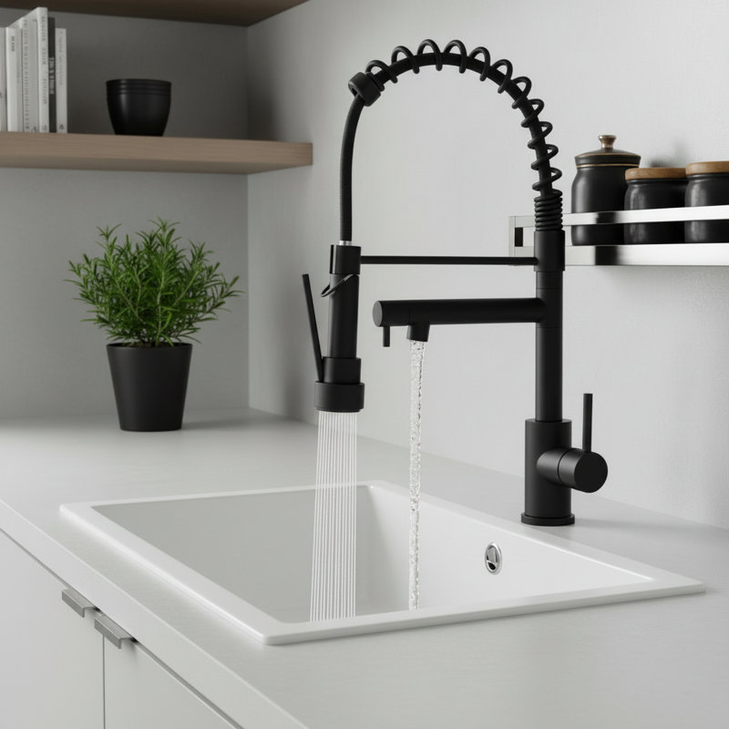 High Arc Single-Handle Pull-Down Kitchen Faucet (Set of 2), Matte Black