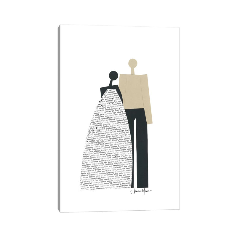 Biracial «Couple de mariage en noir et blanc» par Jemma - impression sur toile tendue, H 18 po x l 12 po x 1,5 po