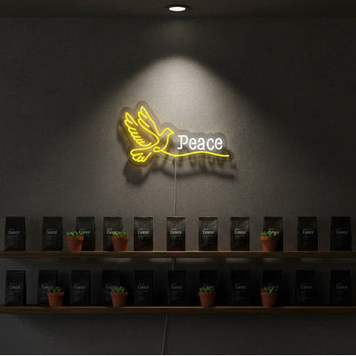  | Enseigne lumineuse paix | Fabriqué avec des tubes néon incassables durables qui émettent une lueur jaune vif et chaud, conçus pour une performance durable et une efficacité énergétique | 14 x 24 | Jaune