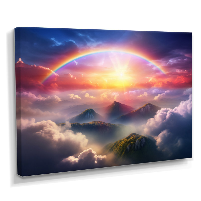 Arc-en-ciel magique au-dessus des nuages de montagne brumeux - art mural arc-en-salon, Toile tendue, H 24 po x l 32 po