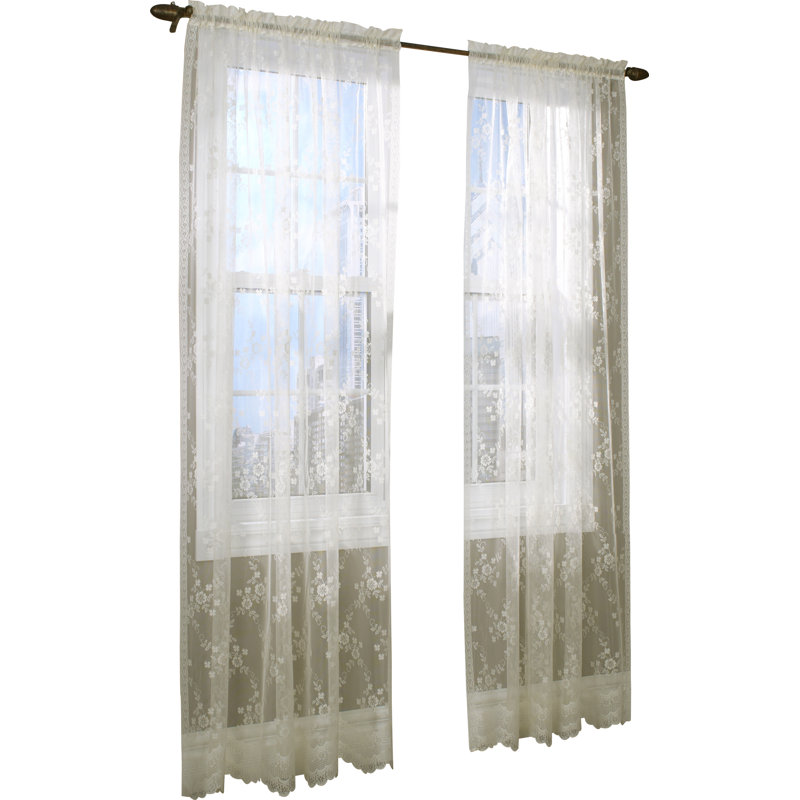 Allyson Floral Sheer Rod Pocket Single Curtain Panel, 56" W x 54" L, Shell