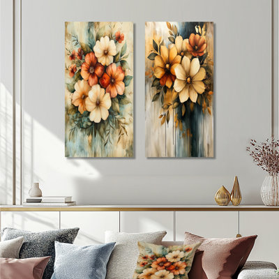 Fleurs abstraites d'automne Infinit Balance I - Collection d'art mural abstrait 2 pièces
