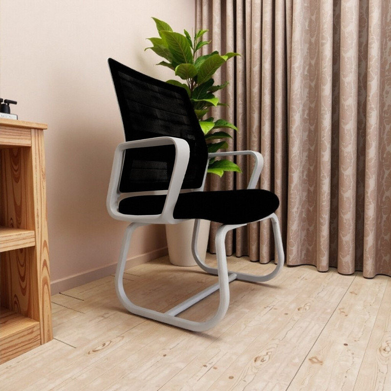 Modern Ergonomic Office Chair With Breathable Back - 17.5" H X 21.5" W X 17" D Compact Frame, White, Black