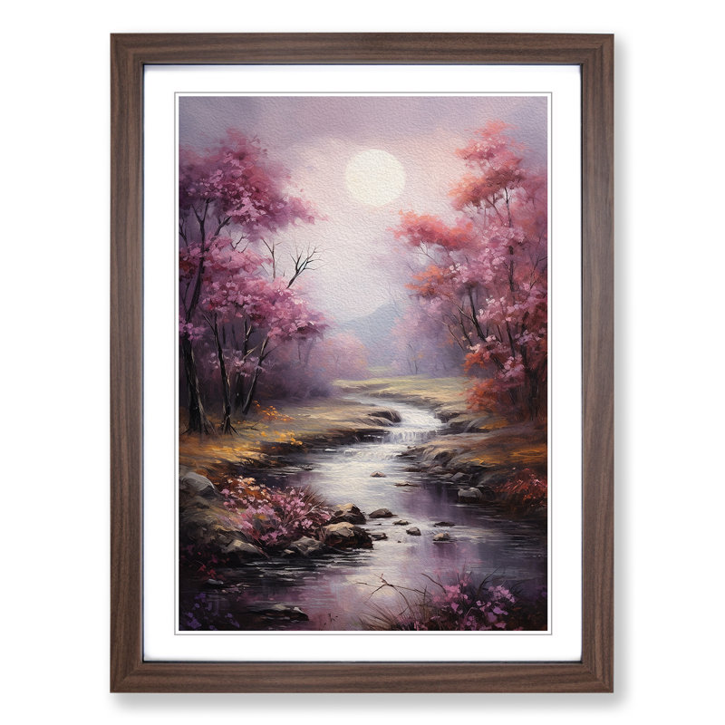 XYZ-FRM-V1223-4059 Landscape Impressionism No.2 - Single Picture Frame Print on Wood, Walnut, 64cm H x 46cm W x 2cm D