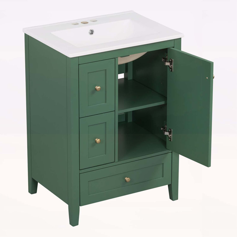 Meuble-lavabo polyvalent avec rangement abondant et fabrication durable, Vert foncé