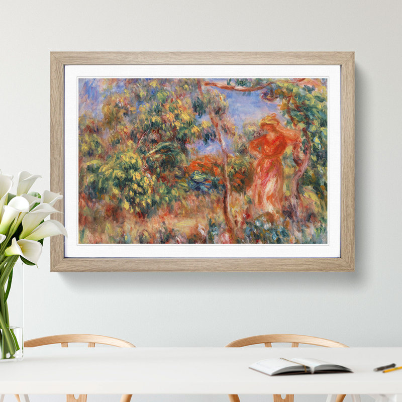 Woman in Red by Pierre-Auguste Renoir - Picture Frame Painting, 48cm H x 65cm W x 2cm D, Oak